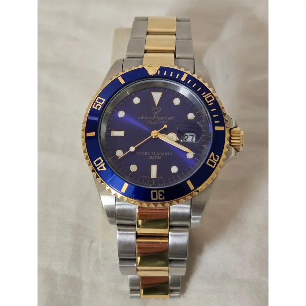 Vtg Jules Jürgensen Sea Diver Blue Bezel Two-Toned Band Date Indicator 7801NU